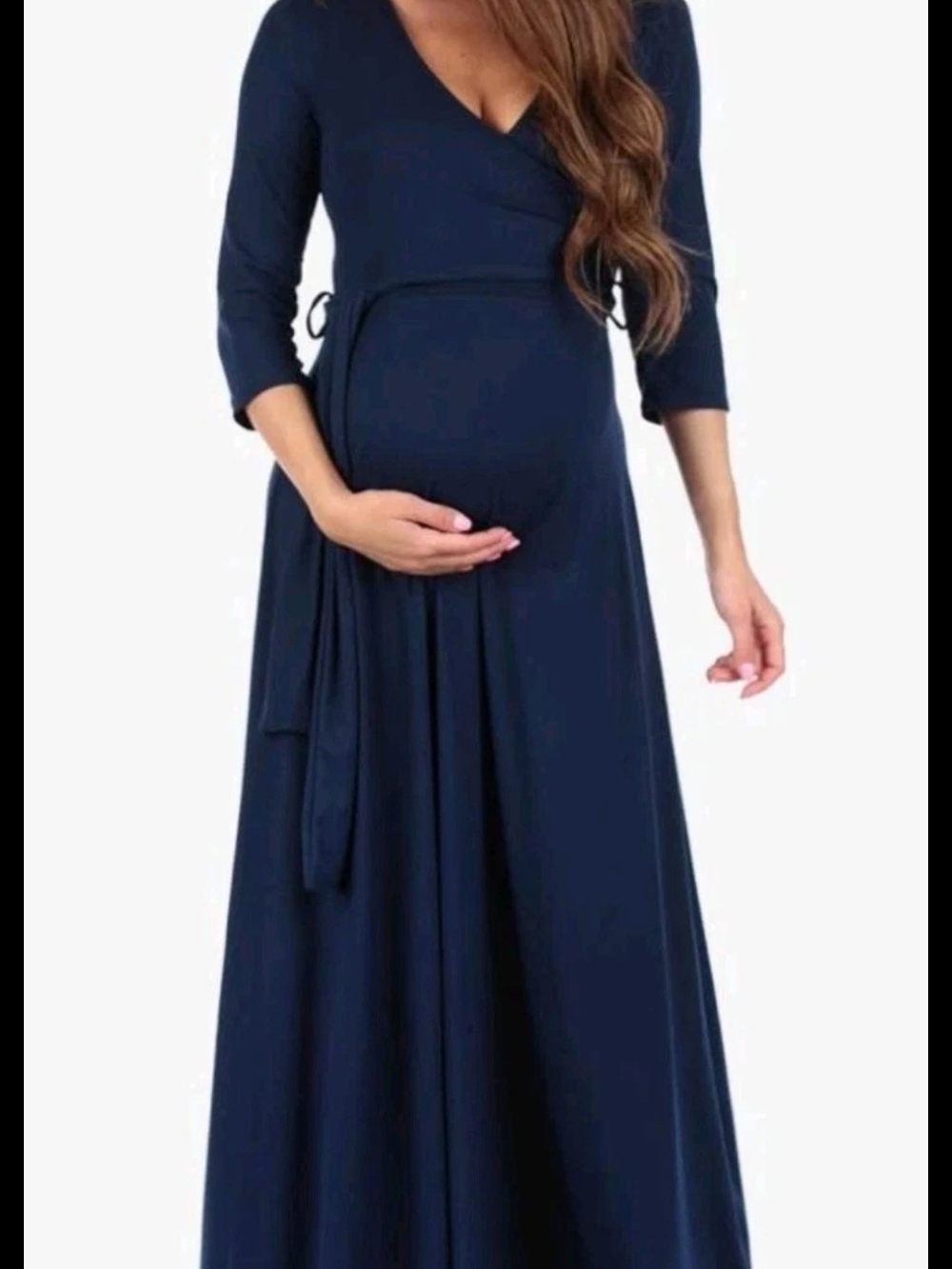 Mother Bee Maternity Navy Faux Wrap Maxi Dress